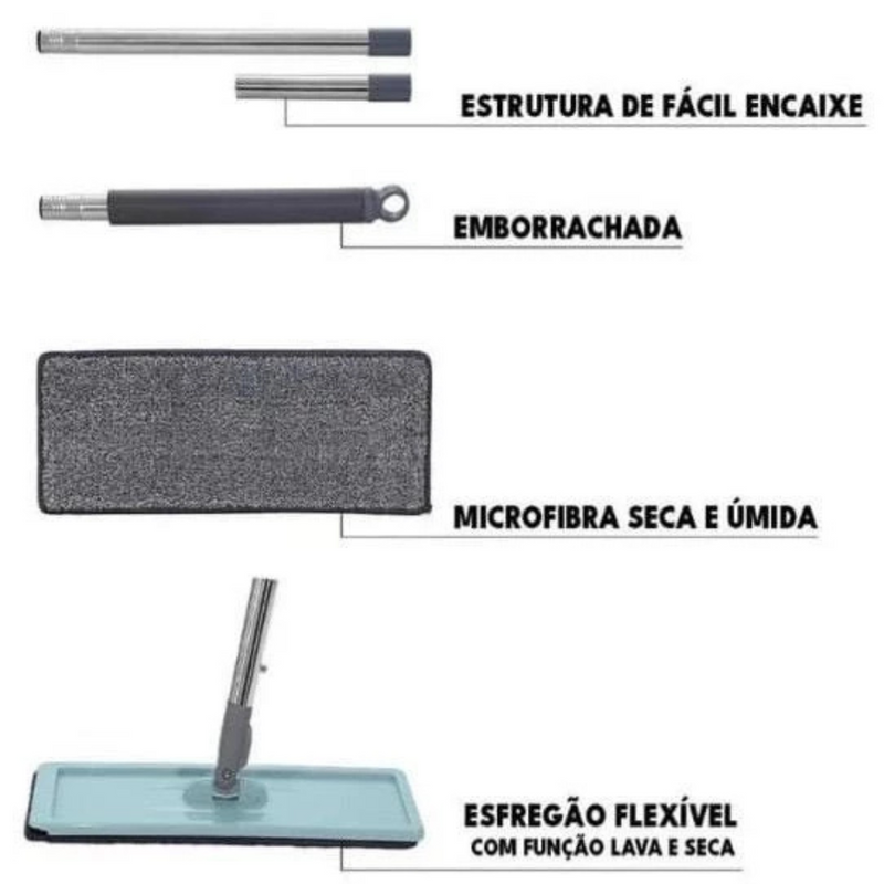 Flat Mop Esfregão Giratório + Balde