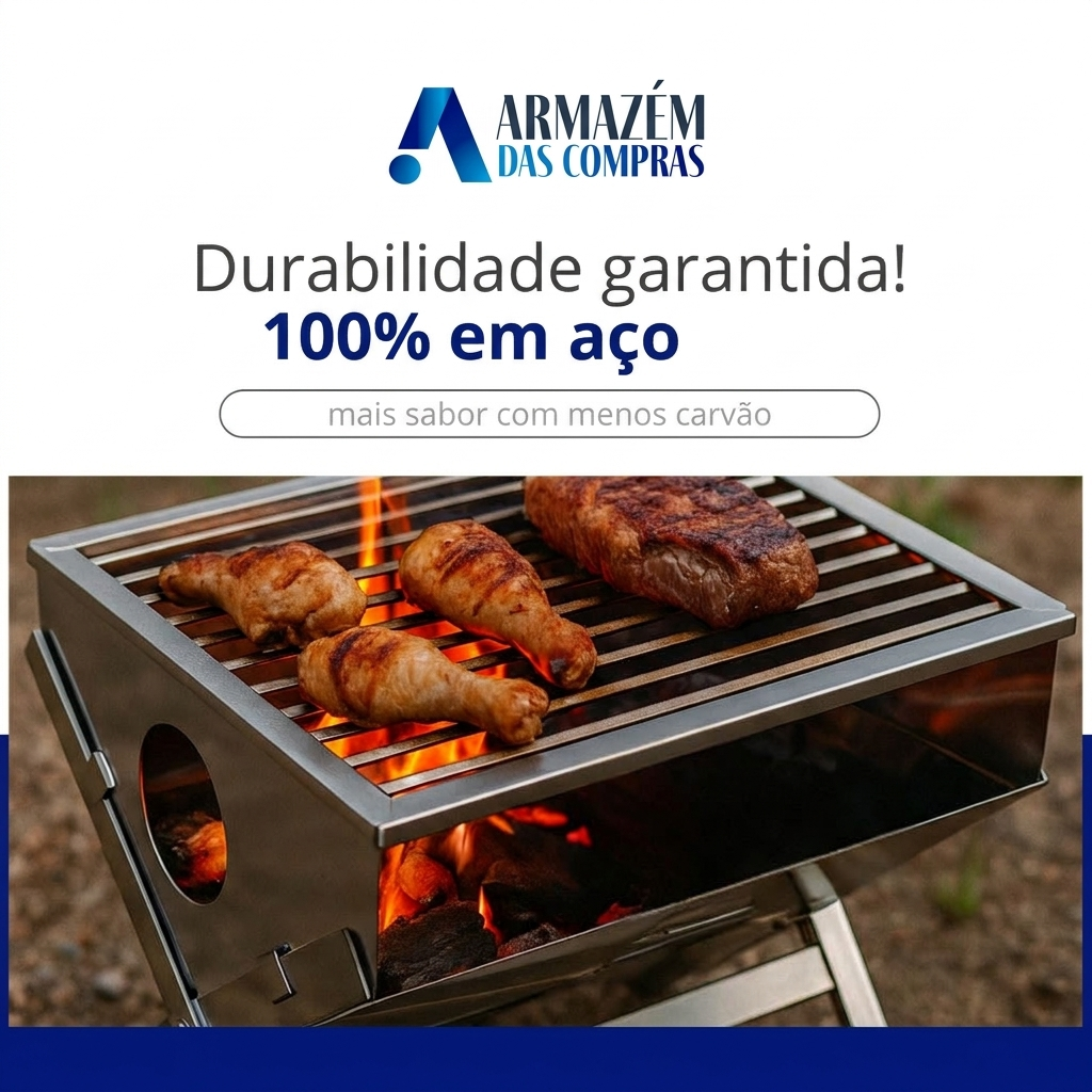Churrasqueira Maleta Portátil Zincada - 100% em aço, durabilidade garantida - Armazém das Compras