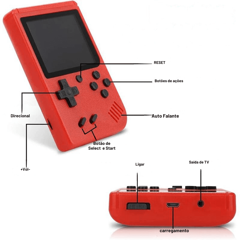 Mini Videogame Portátil com 400 Jogos Clássicos + Joystick