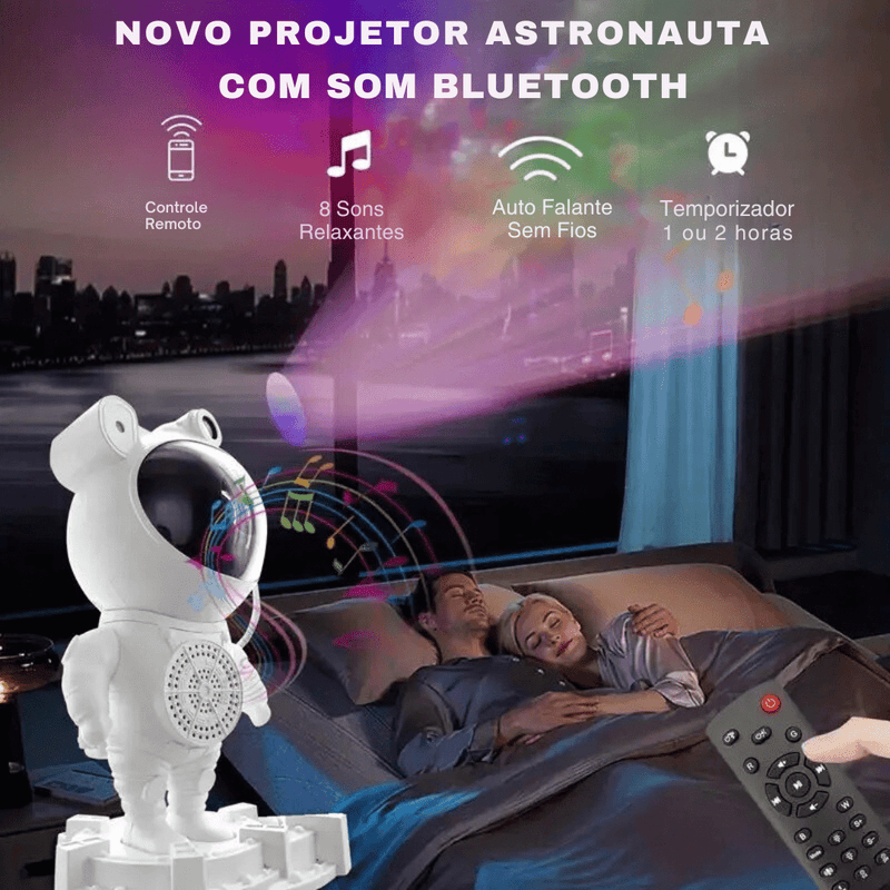 Luminária Astronauta | Projetor + Som Bluetooth