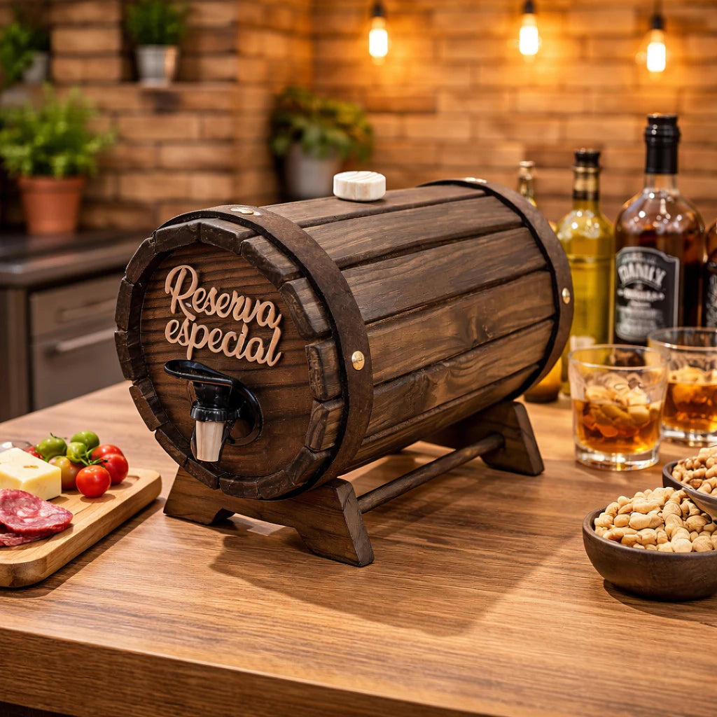 Barril Decorativo GourmetWood Bar | Pingômetro 3 Litros para Decorar e Servir com Muito Estilo