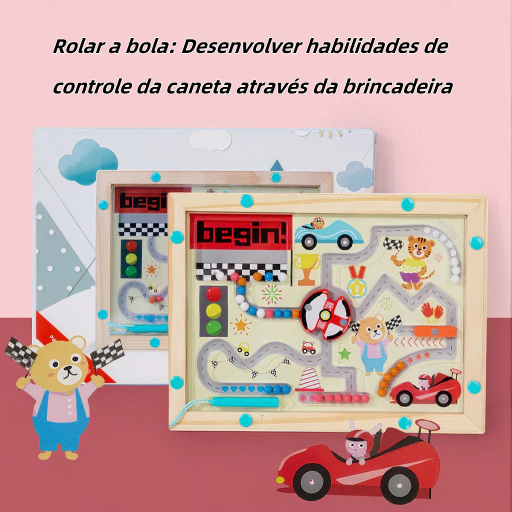 Brinquedo Educativo Labirinto Magnético | Madeira | Concentração e Coordenação Motora