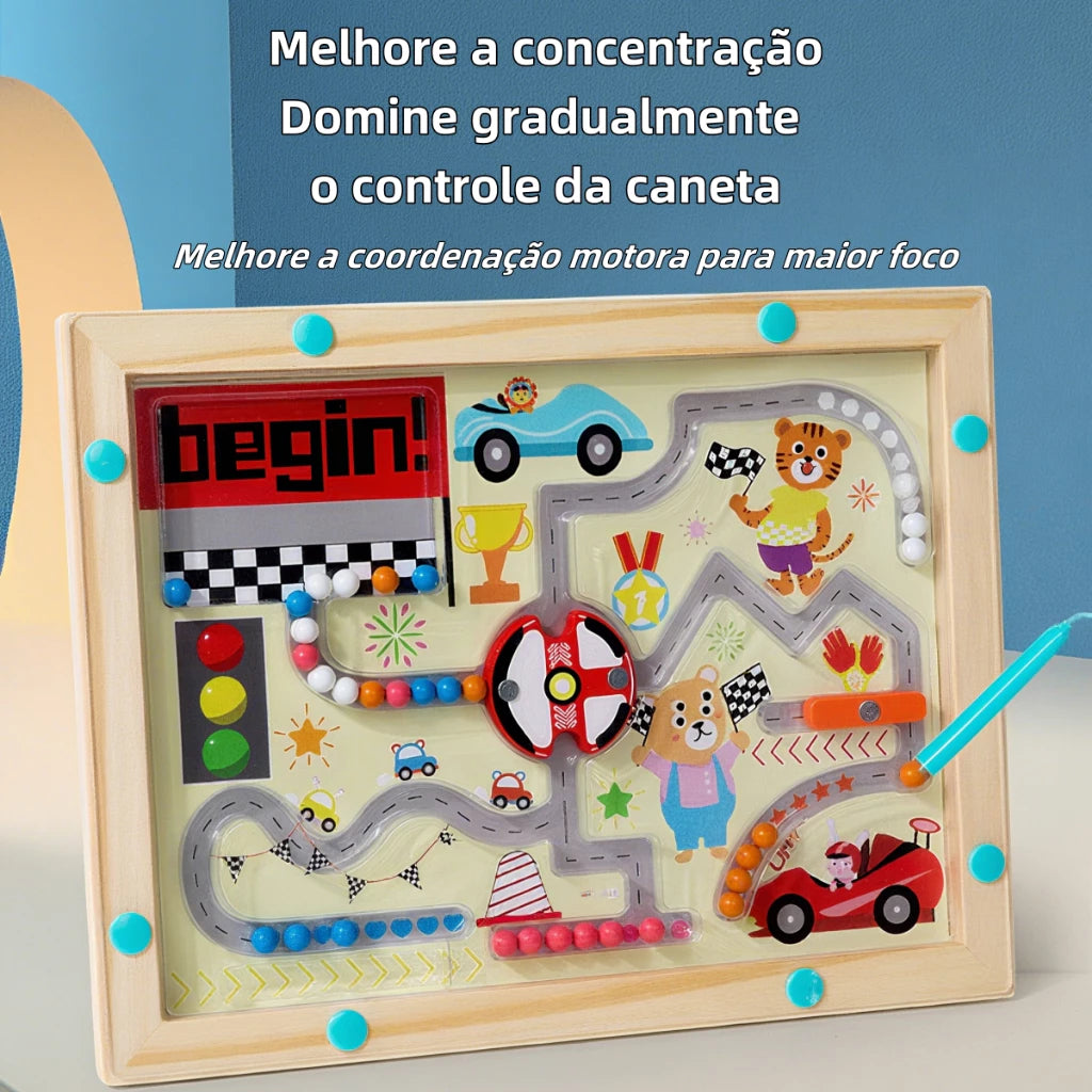 Brinquedo Educativo Labirinto Magnético | Madeira | Concentração e Coordenação Motora