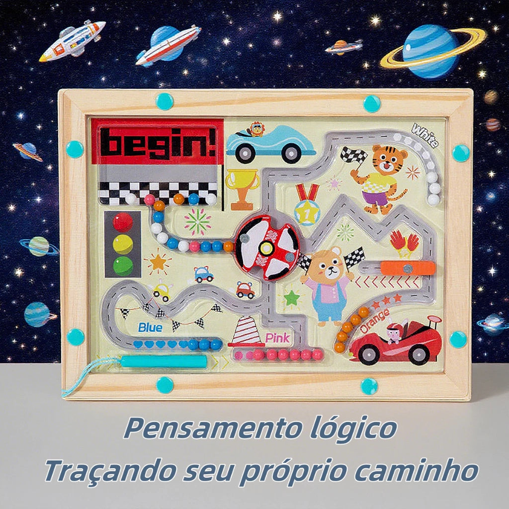 Brinquedo Educativo Labirinto Magnético | Madeira | Concentração e Coordenação Motora