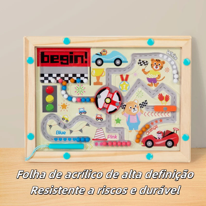 Brinquedo Educativo Labirinto Magnético | Madeira | Concentração e Coordenação Motora