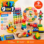 Brinquedo Montessori de Madeira 9 em 1 | Coordenação Motora e Diversão Sensorial