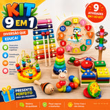 Brinquedo Montessori de Madeira 9 em 1 | Coordenação Motora e Diversão Sensorial