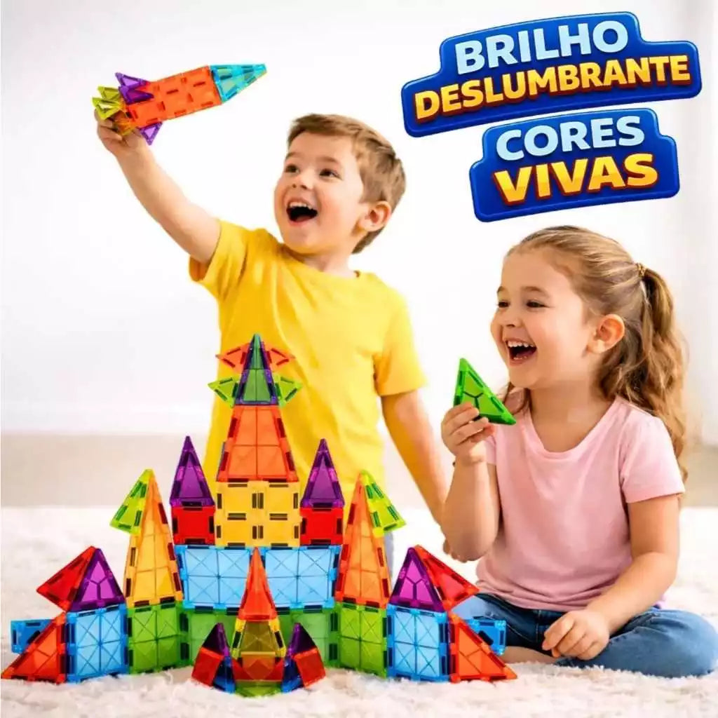 Blocos Magnéticos de Montar 102 Peças | Brinquedo Infantil Educativo 3D