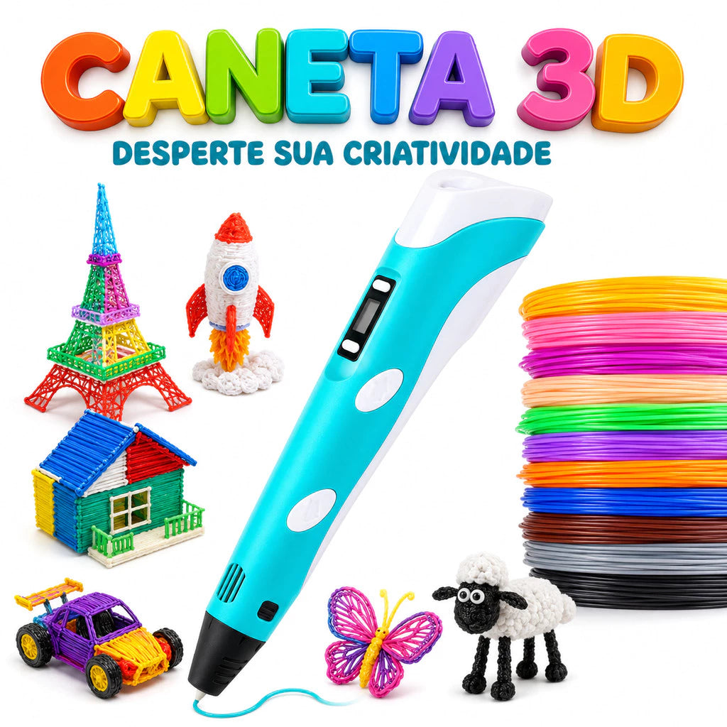 Caneta Impressora 3D Infantil | Tela LCD | Compatível com PLA e ABS | Desenho e Artesanato DIY