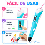 Caneta Impressora 3D Infantil | Tela LCD | Compatível com PLA e ABS | Desenho e Artesanato DIY