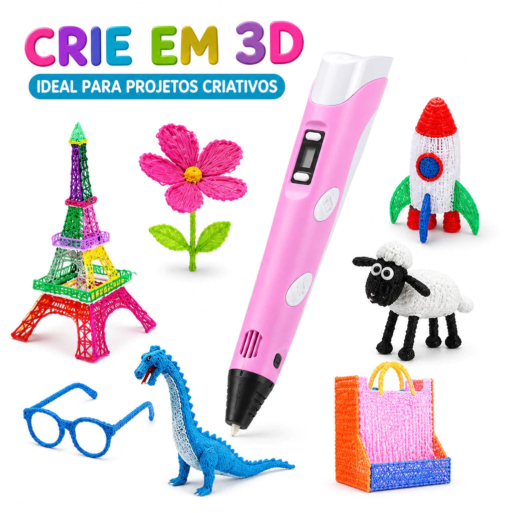 Caneta Impressora 3D Infantil | Tela LCD | Compatível com PLA e ABS | Desenho e Artesanato DIY