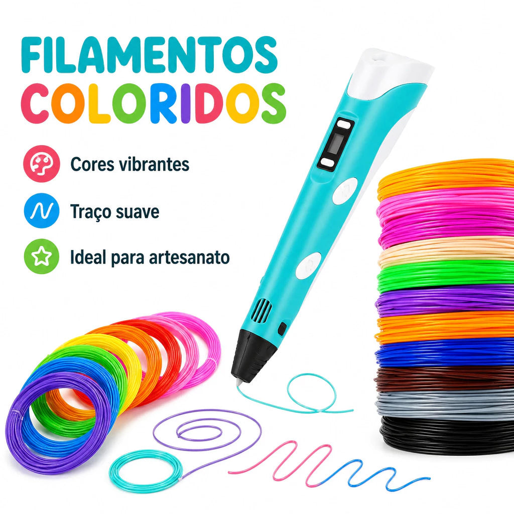Caneta Impressora 3D Infantil | Tela LCD | Compatível com PLA e ABS | Desenho e Artesanato DIY