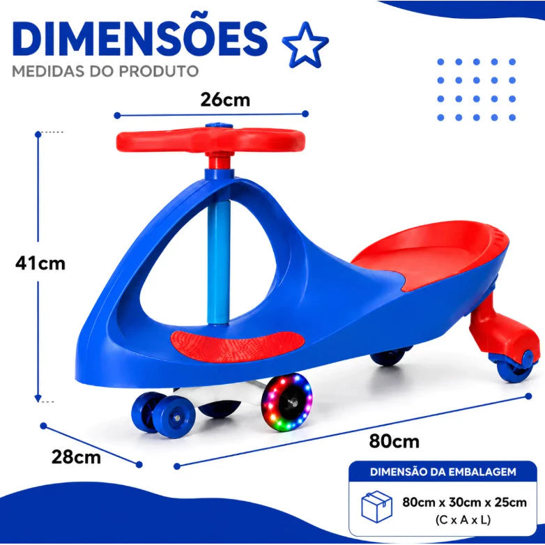 Carrinho Rolimã Infantil com LED | Giro 360° e Diversão sem Pilhas