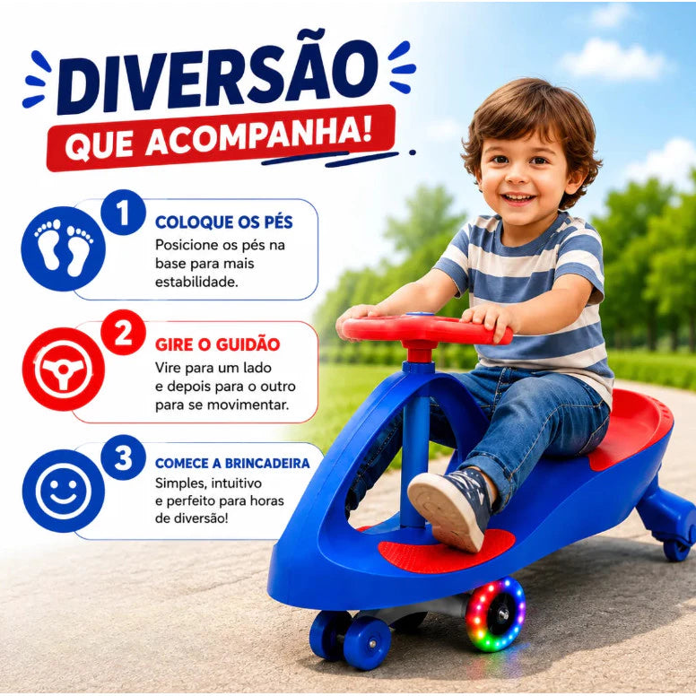 Carrinho Rolimã Infantil com LED | Giro 360° e Diversão sem Pilhas
