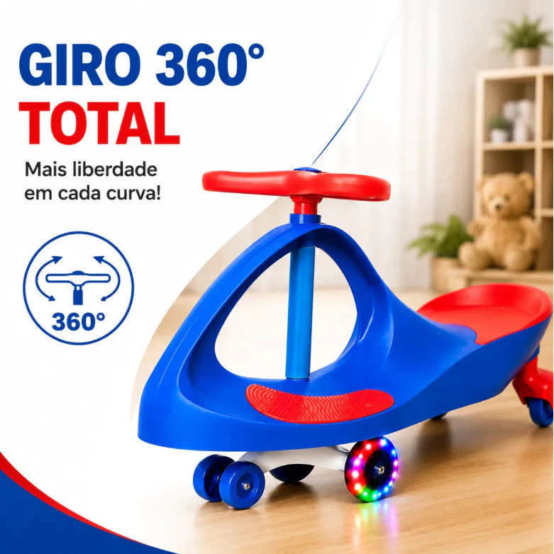 Carrinho Rolimã Infantil com LED | Giro 360° e Diversão sem Pilhas