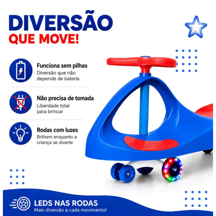 Carrinho Rolimã Infantil com LED | Giro 360° e Diversão sem Pilhas