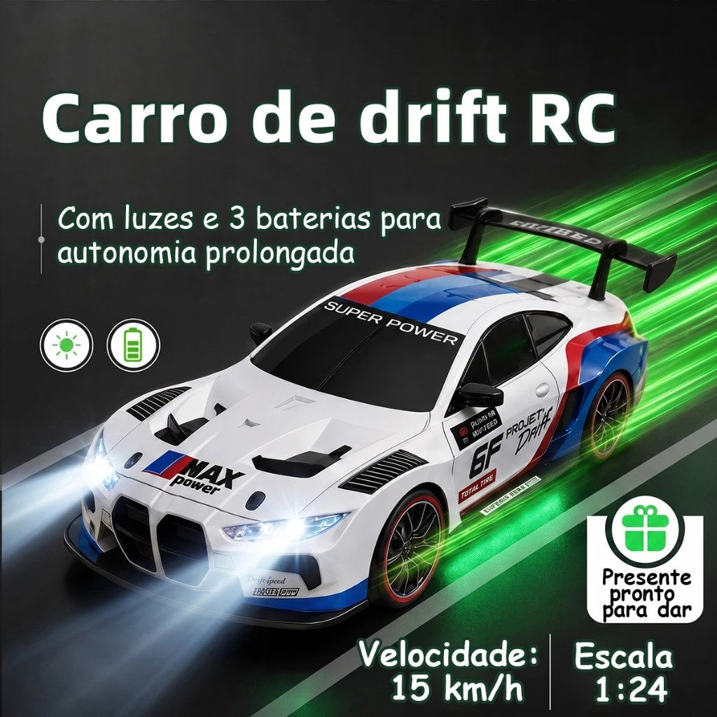 Carrinho de Controle Remoto Esportivo | Escala 1:24 com Acessórios