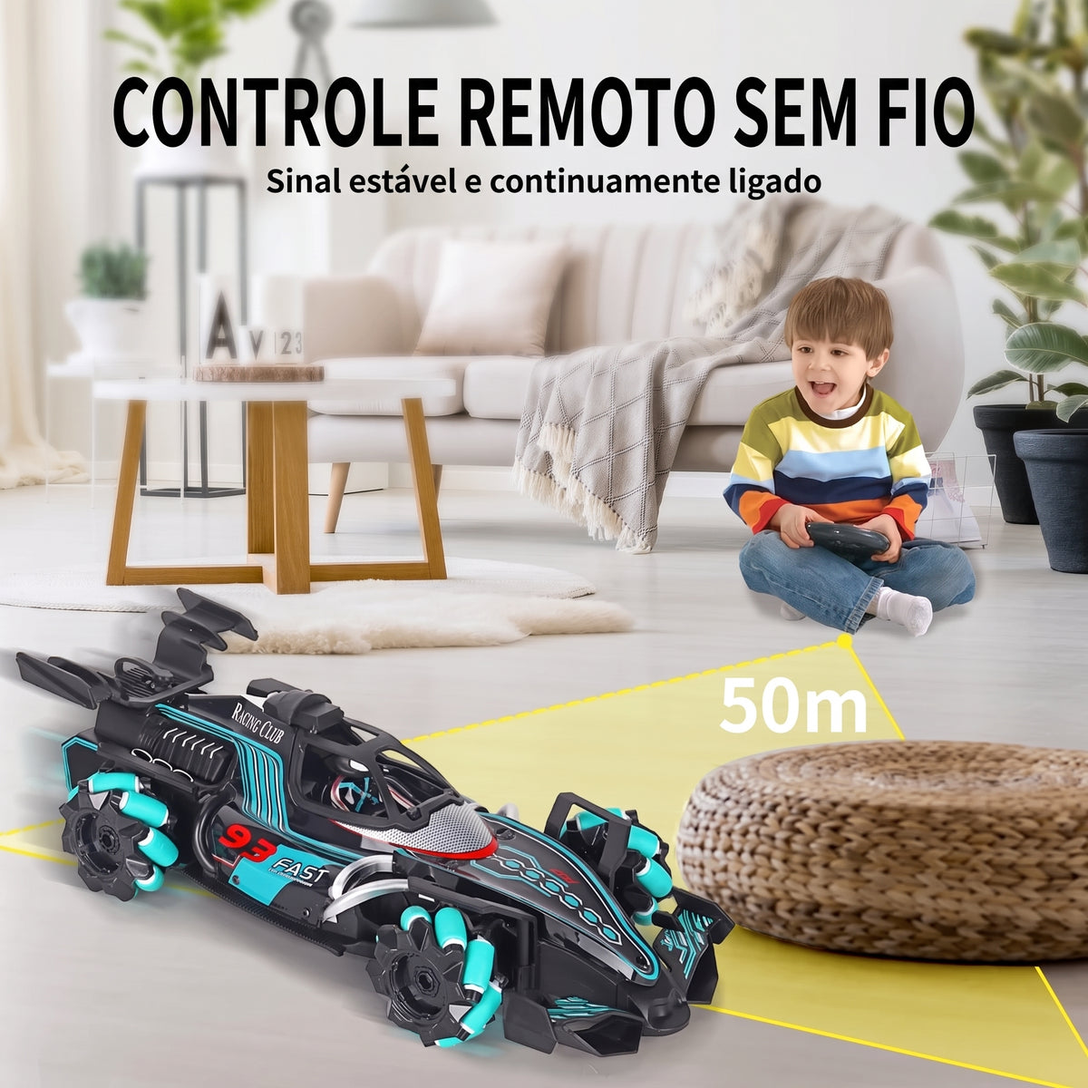 Carrinho de Fórmula com Fumaça e Luzes | Controle Remoto Recarregável com Drift