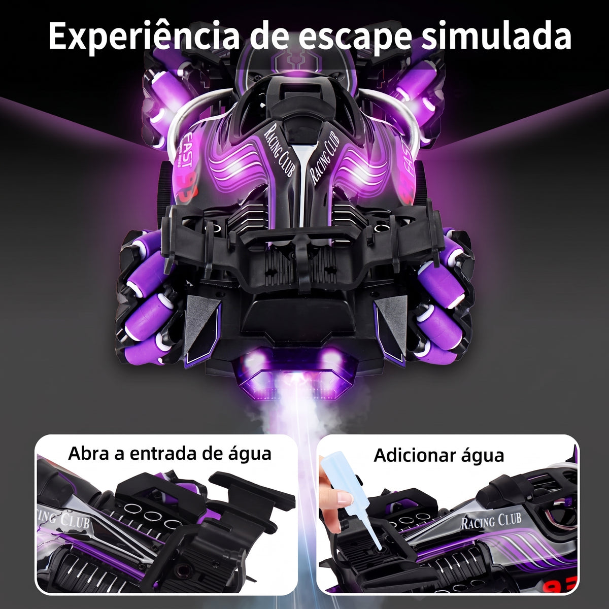Carrinho de Fórmula com Fumaça e Luzes | Controle Remoto Recarregável com Drift