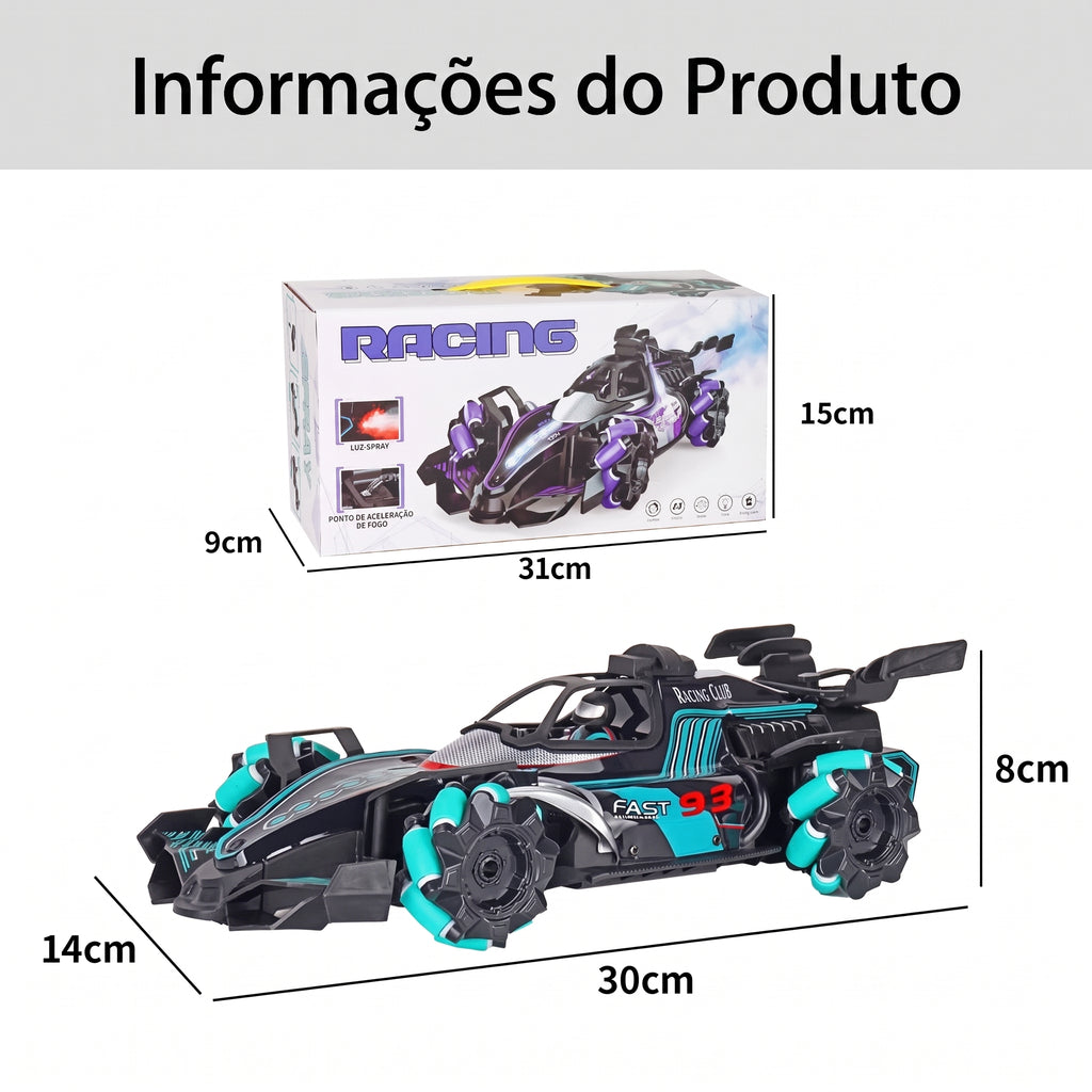 Carrinho de Fórmula com Fumaça e Luzes | Controle Remoto Recarregável com Drift