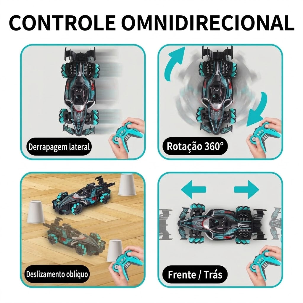 Carrinho de Fórmula com Fumaça e Luzes | Controle Remoto Recarregável com Drift