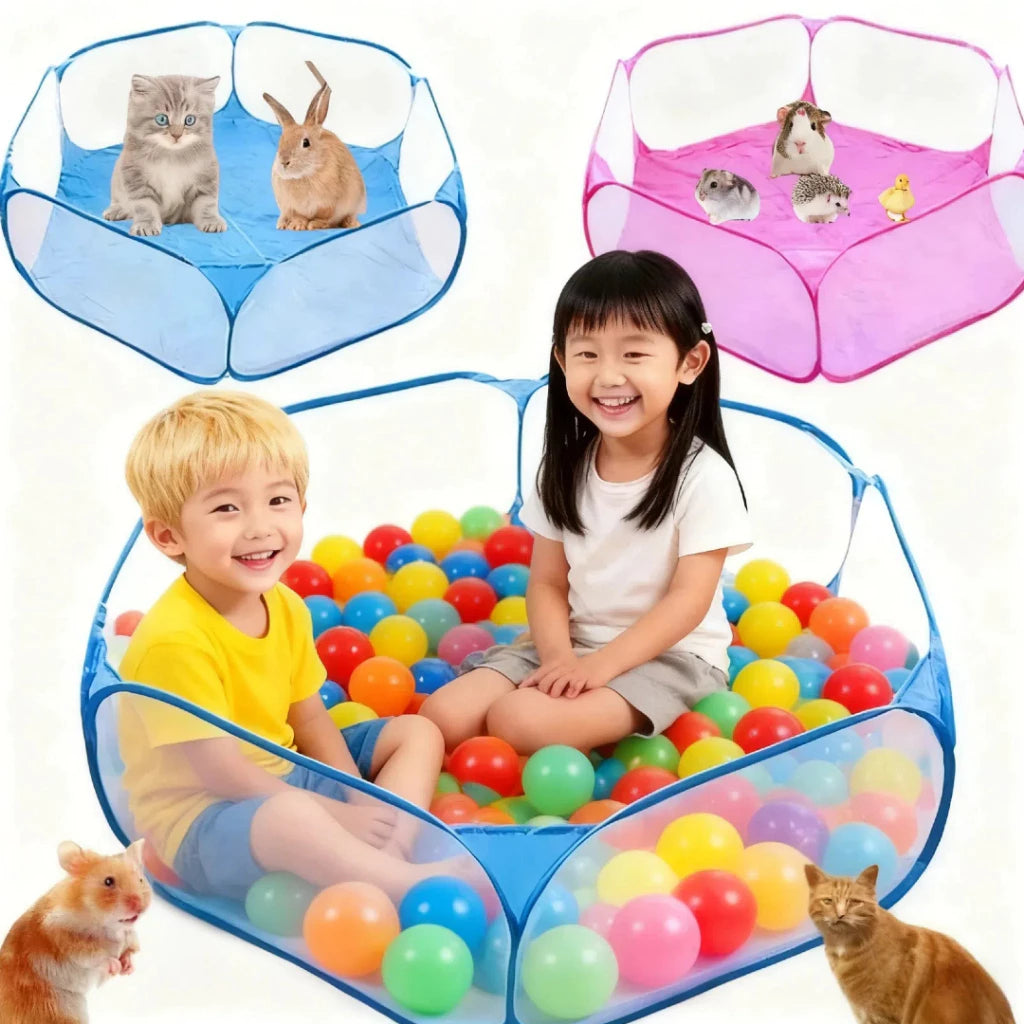 Cercado Dobrável Hexagonal | Bebês +6 Meses e Pets | 120cm | Impermeável | Piscina de Bolinhas | Portátil