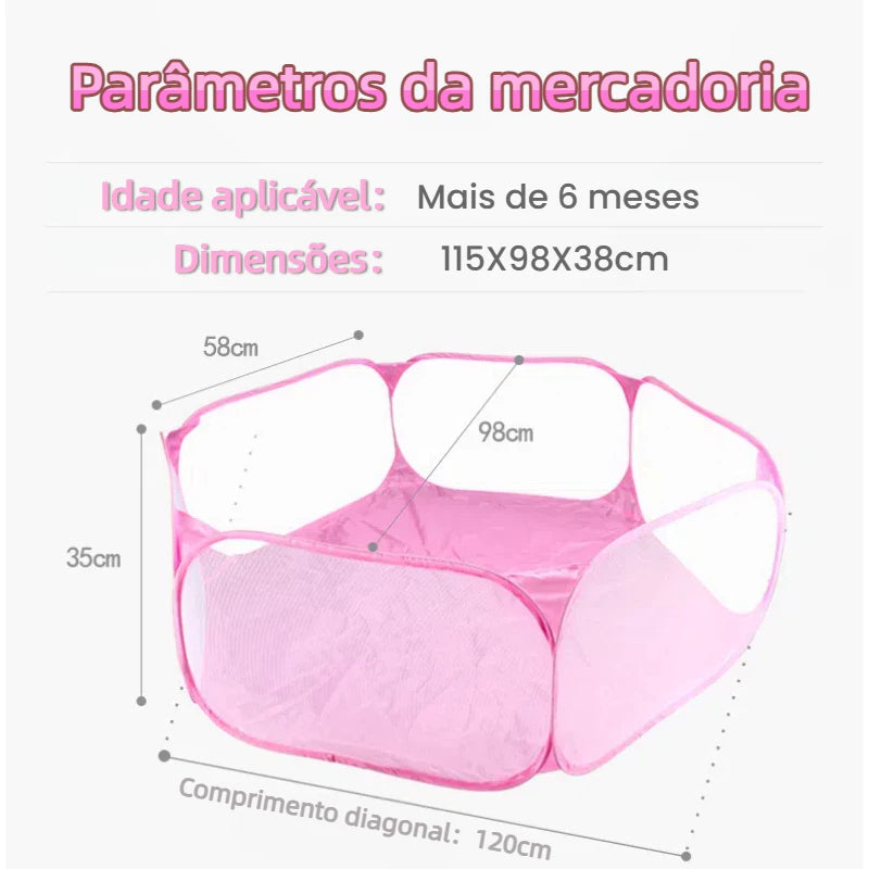 Cercado Dobrável Hexagonal | Bebês +6 Meses e Pets | 120cm | Impermeável | Piscina de Bolinhas | Portátil