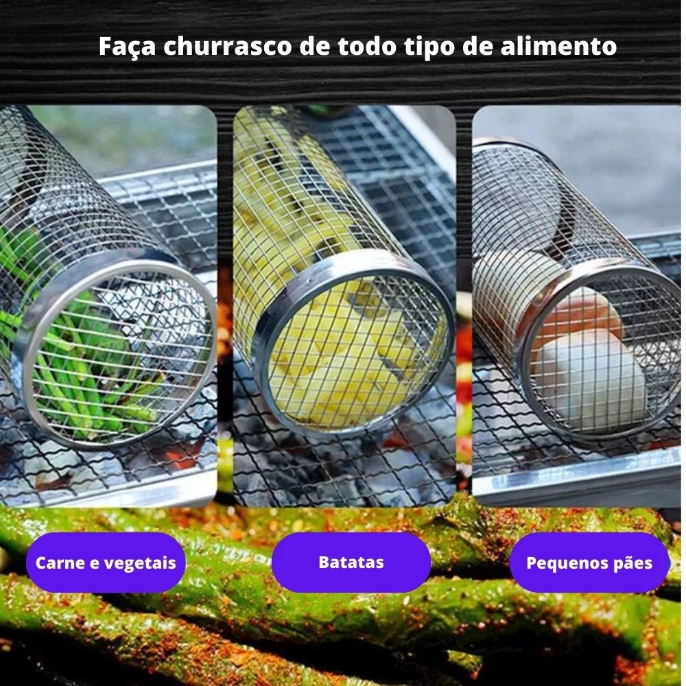 Cesta Cilindro MasterGrill | Assados e Legumes Perfeitos, Sem Cair na Brasa
