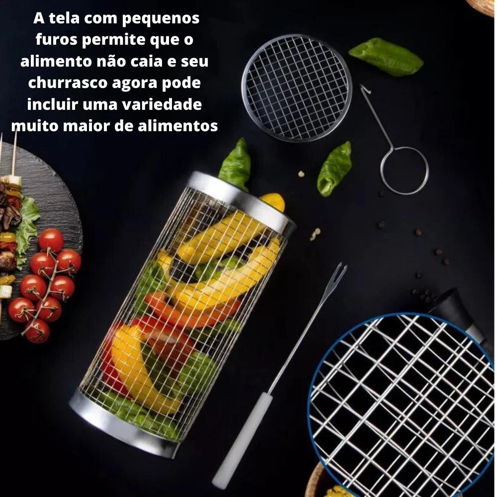 Cesta Cilindro MasterGrill | Assados e Legumes Perfeitos, Sem Cair na Brasa