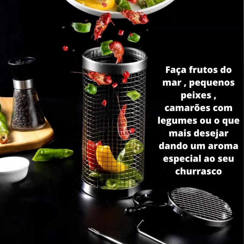 Cesta Cilindro MasterGrill | Assados e Legumes Perfeitos, Sem Cair na Brasa