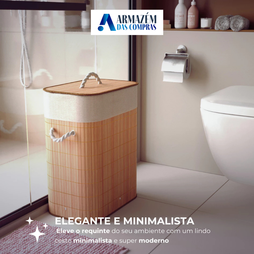 Cesto Roupa Bambu Elegance | Organização e Sofisticação na Lavanderia