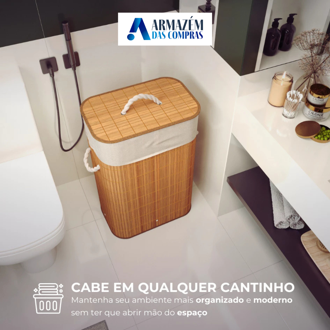 Cesto Roupa Bambu Elegance | Organização e Sofisticação na Lavanderia