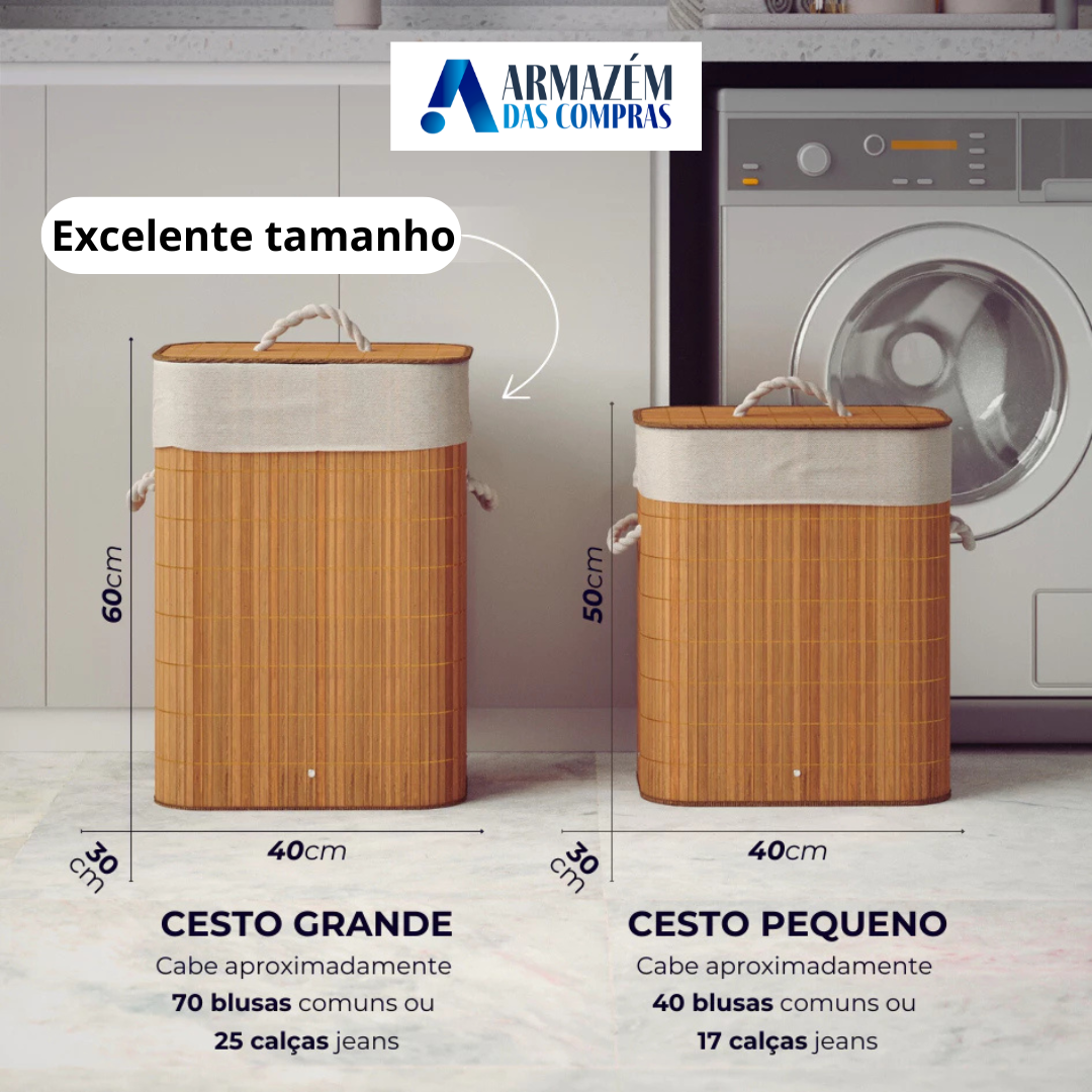 Cesto Roupa Bambu Elegance | Organização e Sofisticação na Lavanderia