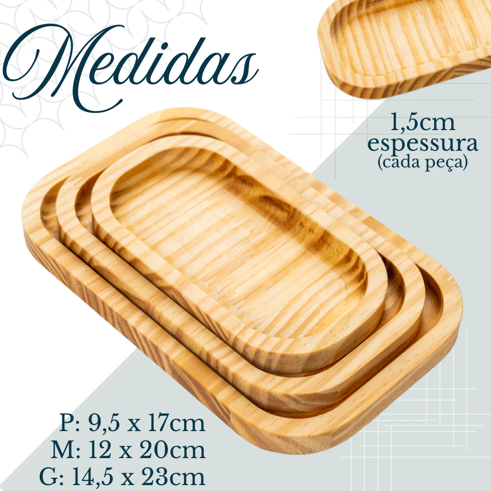 Conjunto Bandejas ChefWood | Praticidade para seus Pestiscos ou Churrasco | Kit 3 bandejas