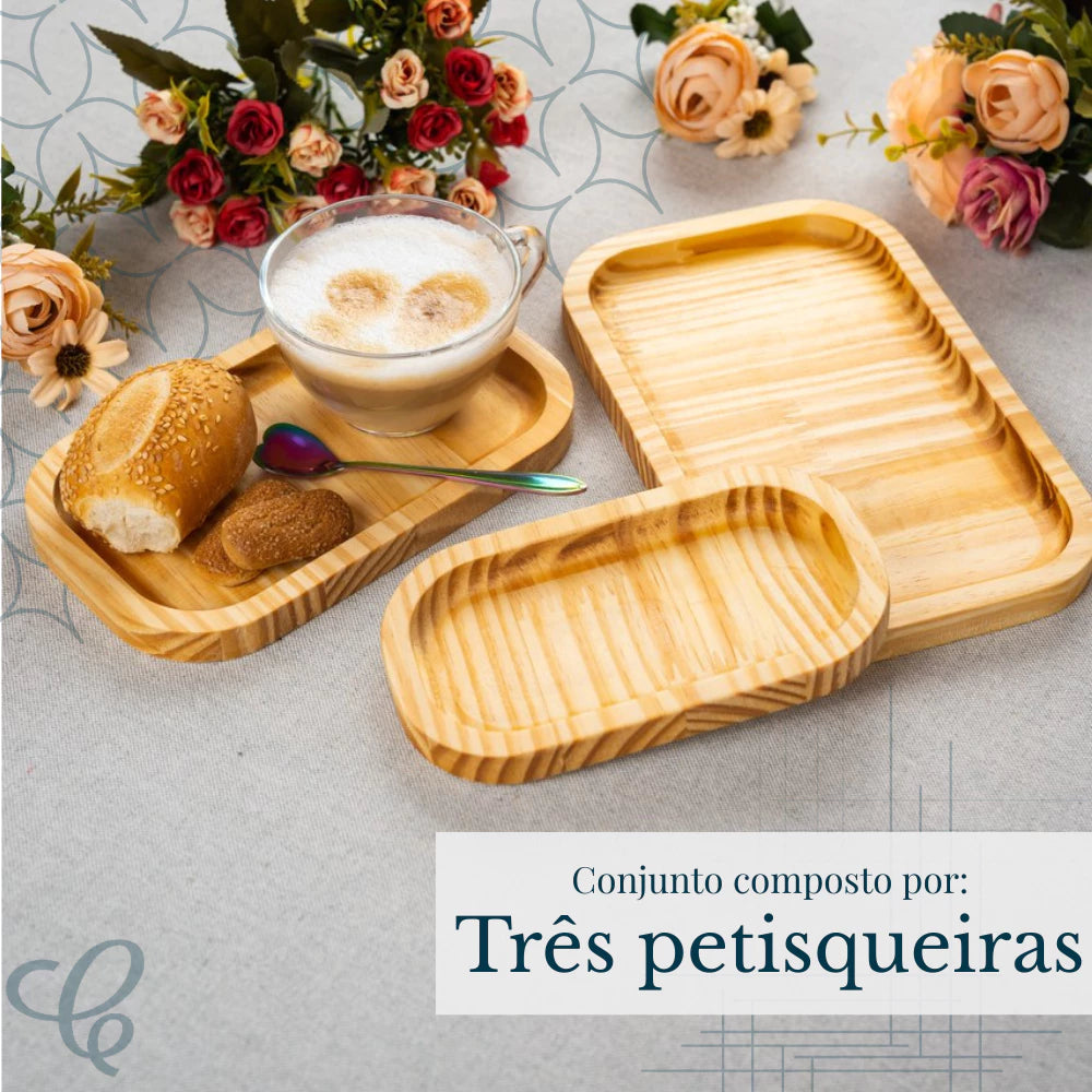 Conjunto Bandejas ChefWood | Praticidade para seus Pestiscos ou Churrasco | Kit 3 bandejas