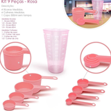 Conjunto Medidor Gourmet Rosa | Kit Completo 9 em 1 para Receitas Perfeitas
