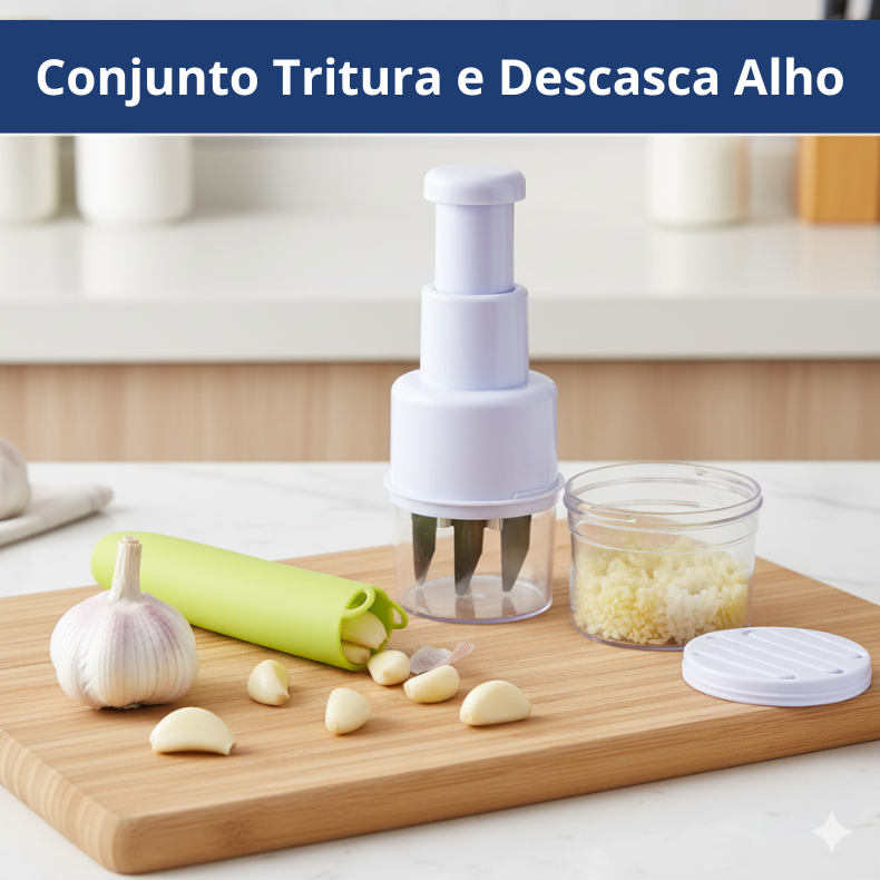 Conjunto Tritura e Descasca | Alho Picado e Limpo em Segundos