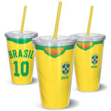 Copo Térmico Torcedor Premium | Estilo Camisa do Brasil com Tampa de Acrílico