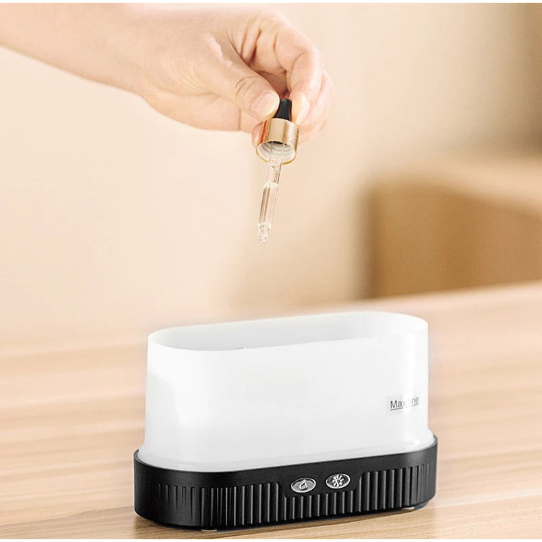 Difusor de Óleos Essenciais com Fogo Virtual | Efeito de Chama Realista e LED 7 Cores 180ml