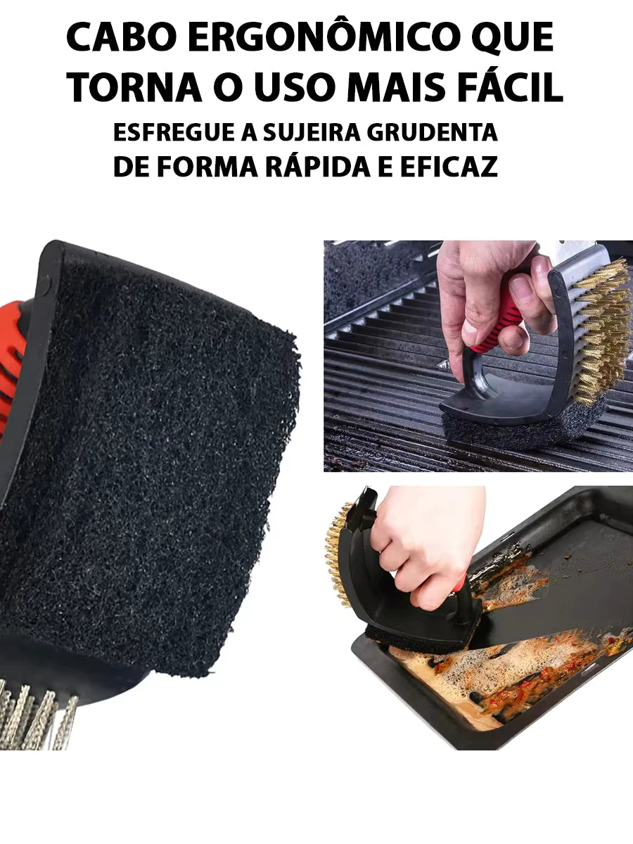 Escova Multifuncional Grill Clean | Remove Gordura e Ferrugem com Esforço Zero