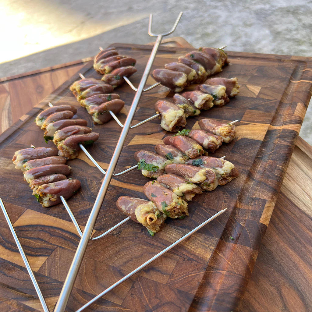 Espeto para Coraçãozinho e Aperitivos Inox 304 | 10 Pontas com Cabo Térmico | 63cm de comprimento