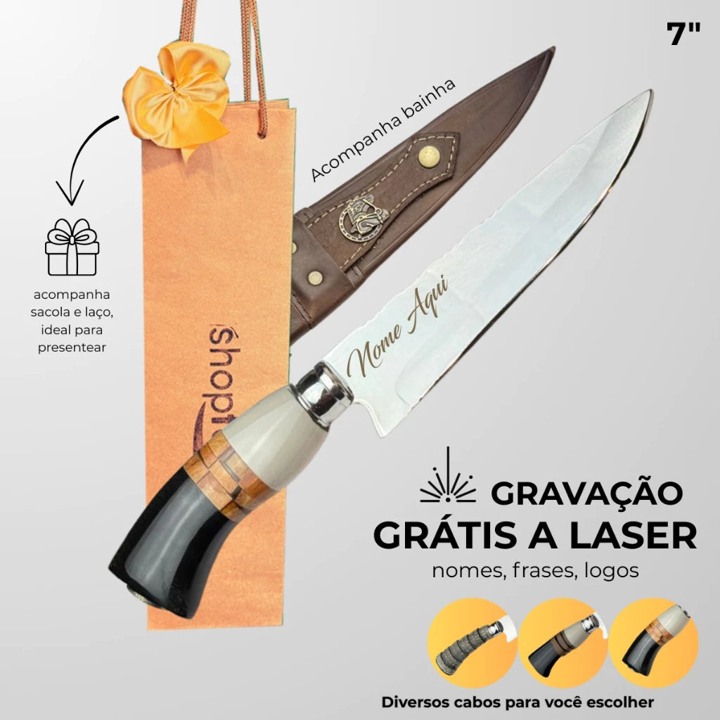 Faca de Churrasco Personalizada | Gravação a Laser em Aço Inox 7 Polegadas