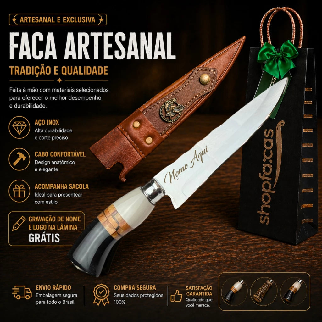 Faca de Churrasco Personalizada | Gravação a Laser em Aço Inox 7 Polegadas