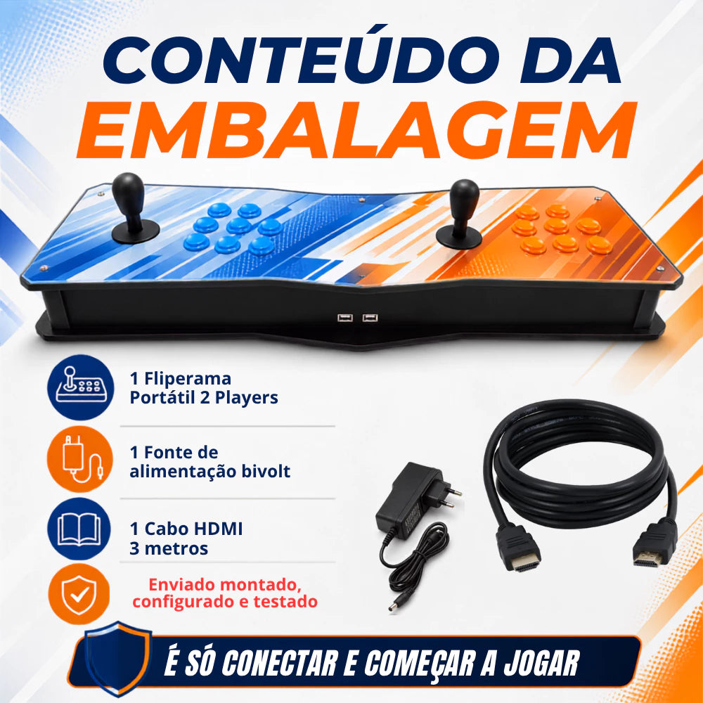 Fliperama Portátil 2 Players | Arcade Retrô com +60.000 Jogos Clássicos | HDMI | Zero Delay | Plug & Play
