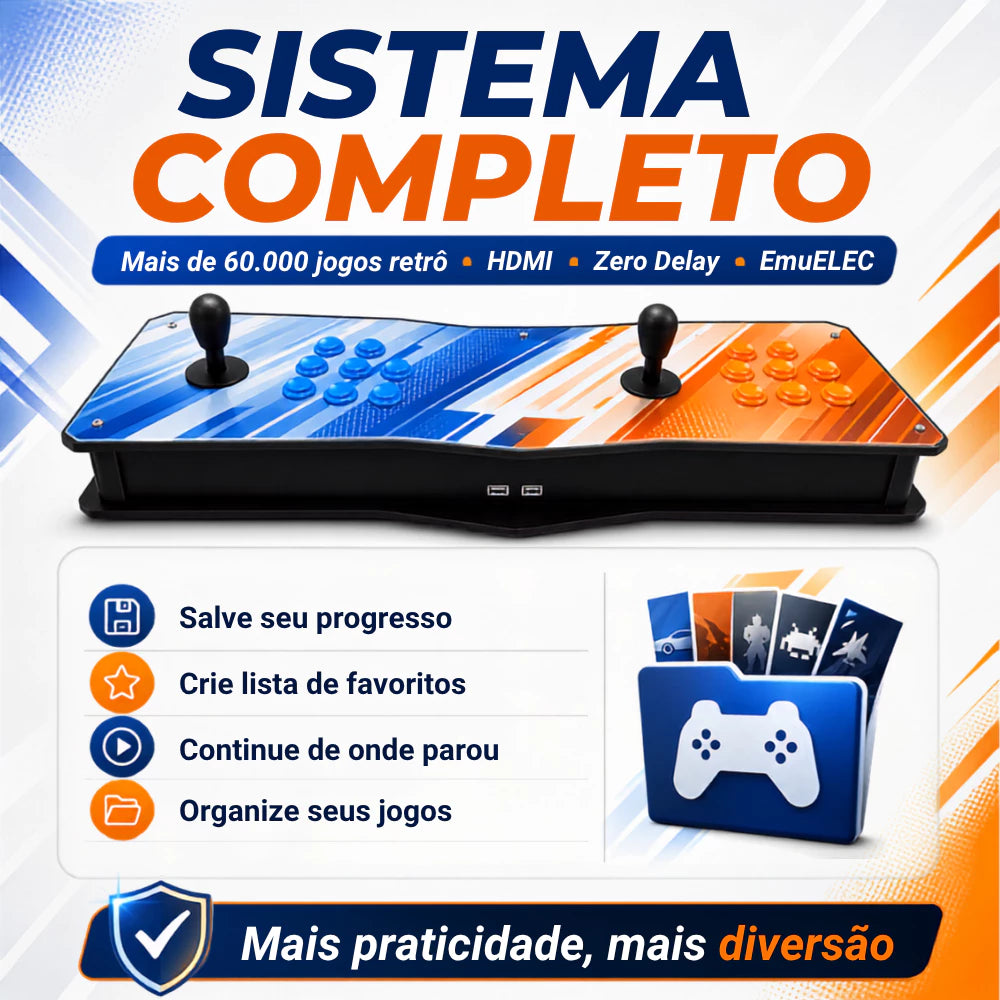 Fliperama Portátil 2 Players | Arcade Retrô com +60.000 Jogos Clássicos | HDMI | Zero Delay | Plug & Play