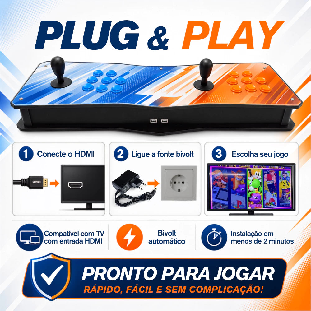 Fliperama Portátil 2 Players | Arcade Retrô com +60.000 Jogos Clássicos | HDMI | Zero Delay | Plug & Play
