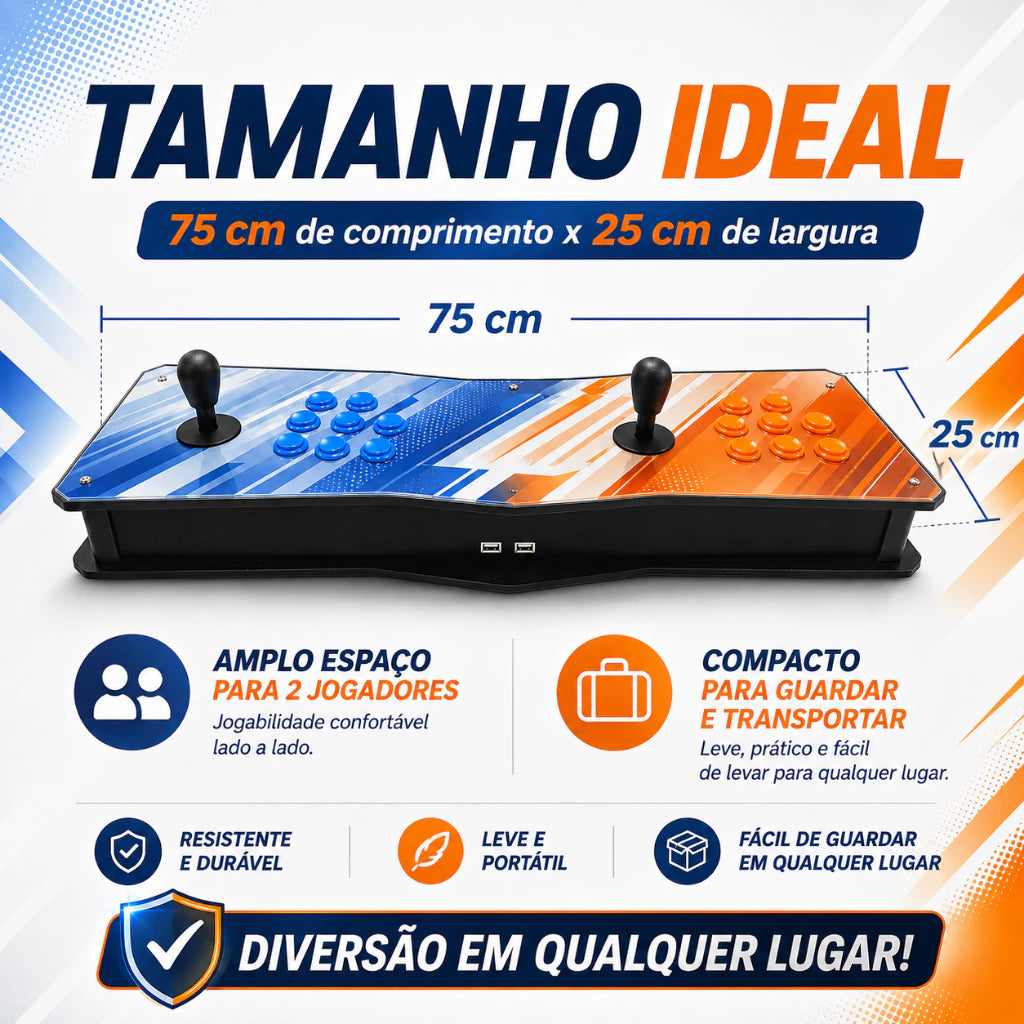 Fliperama Portátil 2 Players | Arcade Retrô com +60.000 Jogos Clássicos | HDMI | Zero Delay | Plug & Play