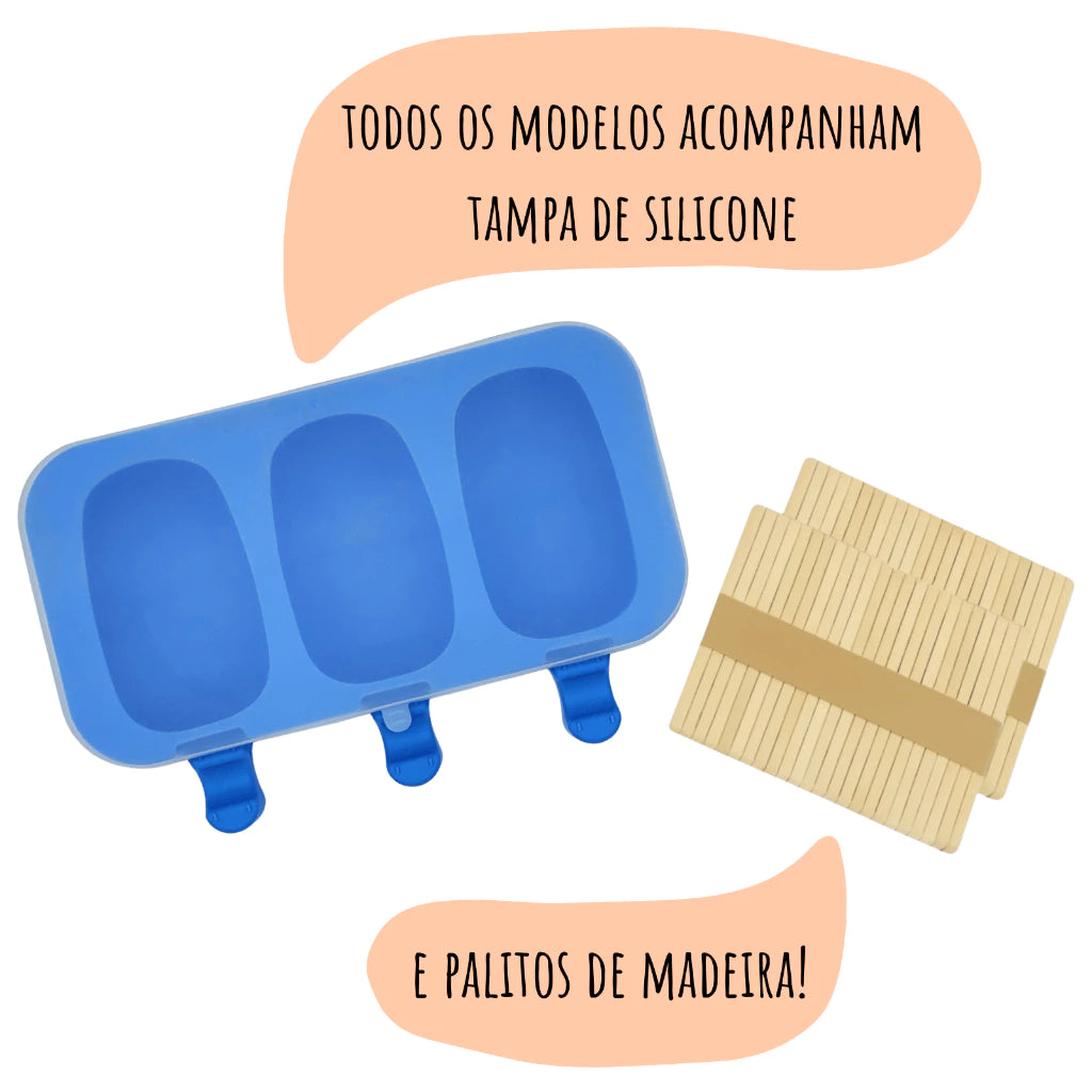 Forminha Picolé Divertido | Picolés Criativos com Tampa e Palitos de Madeira