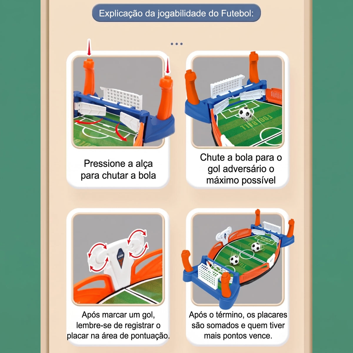 Mini Futebol de Mesa Familiar | Brinquedo Interativo com 4 Bolinhas
