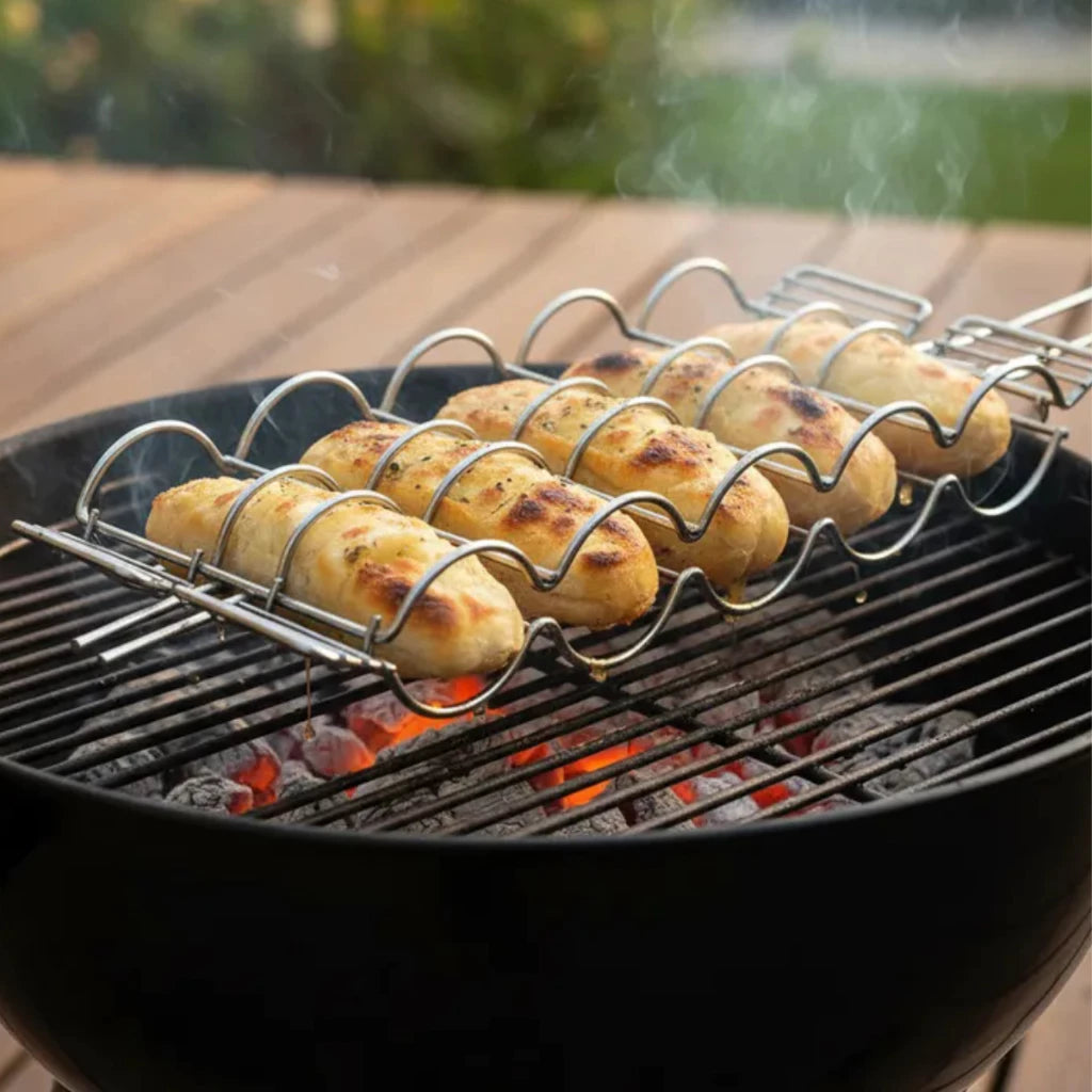 Grelha Churrasco EasyFlip | Pão de Alho Crocante e Sem Quedas